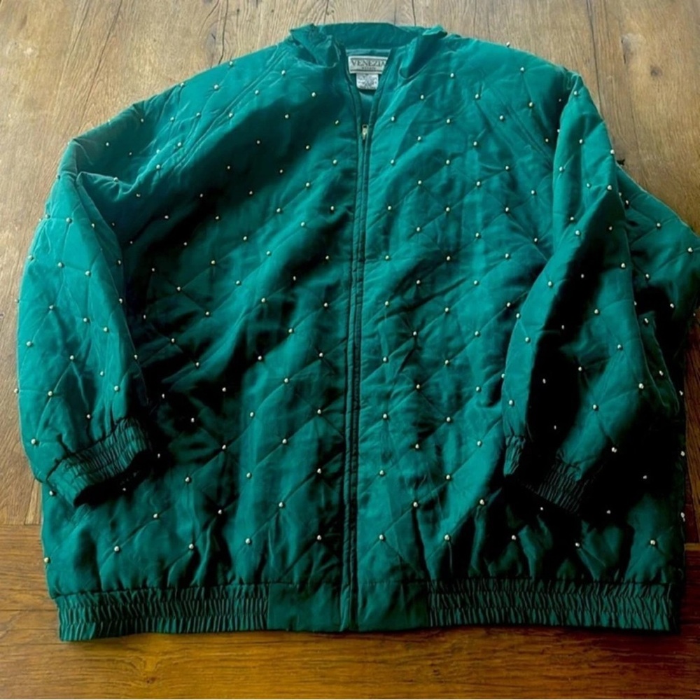 Venezia Green Quilted Jacket with Silver Accents